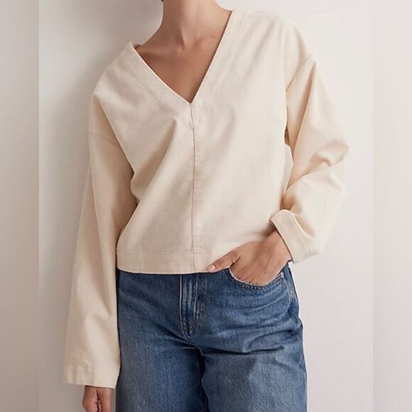 Madewell Waffle-Knit Relaxed V-Neck Top NWT size XS - Picture 1 of 11
